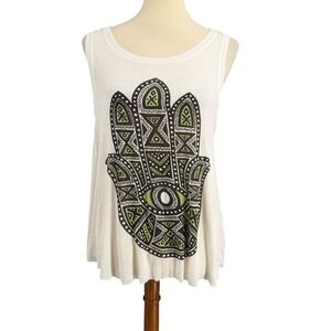 Daydreamer LA Tank Top Size Small White Hamsa Hand Graphic Open Back Oversized